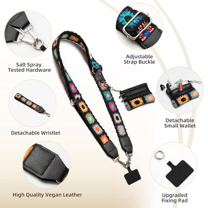 Cell Phone Lanyard Crossbody with Wallet, Versatile Clip and Go Phone Strap - color: V