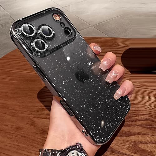 Glitter Case for iPhone 17 Pro Max,Clear 17 Pro Max Case Built in Shiny Camera Lens Protector Women Girly Sparkly Bling Back Panel Luxury Plating Soft TPU Shockproof Protective Phone Cover 6.9",Black - color: Black, size: For iPhone 17 Pro Max 6.9"