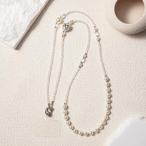 Phone Chain Crossbody Pearl Strap,Pearl Beaded Chain Shoulder Crossbody Lanyard with Phone Tether Patches Compatible with Most Phones Bag Purse - color: M