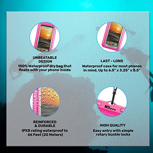 H2ODYSSEY Waterproof Phone Case and Lanyard - Excellent Waterproof Protection - Floats in The Water -Lanyard for Beach Kayak Travel - Universal Size - Pink - color: Pink