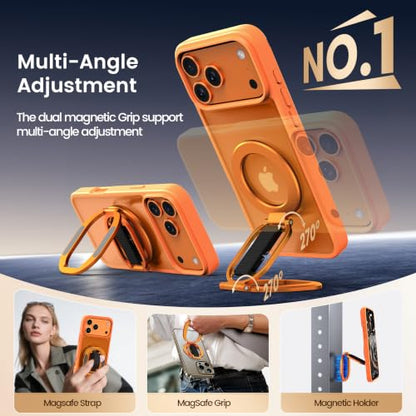Foldable Double Sided Ring Magnetic Phone Grip & Kickstand (Orange) - color: Orange