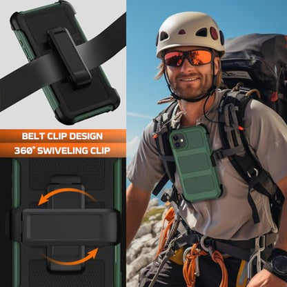 for iPhone 11 Case with Belt Clip Holster,Anti-Drop Shockproof Bumper Phone Cases w/2x Screen Protectors & Kickstand,Rugged Heavy Duty Military Grade Protective Defender Cover (Dark Green) - color: Dark Green W/Belt Clip