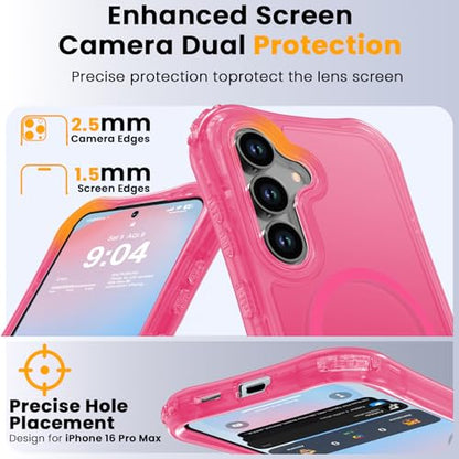 WRJ Magnetic Matte for Samsung Galaxy S26 FE Case,Samsung S25 FE Case [Fit for MagSafe][Military Grade Drop Protection] Translucent Shockproof Protective Phone Case-Hot Pink - color: Hot Pink, style: Matte