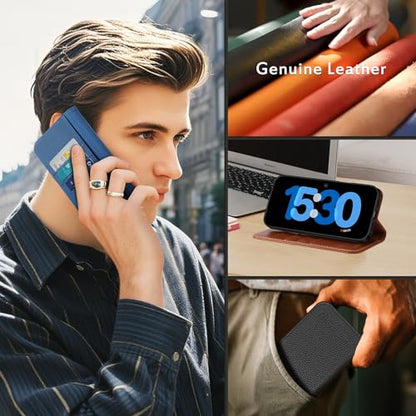 SHIELDON Genuine Leather Case Wallet for iPhone 17 6.3" 2025, Retro Red | Flip Magnetic Cover, RFID Blocking, Credit Card Holder, Kickstand, Book Design, Full Protection, Shockproof Phone Shell - color: Retro Red