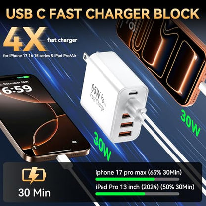 USB C Fast Charger Block, 65W USBC Wall Charger Cube, iPhone Charger Plug - color: White-2Pack