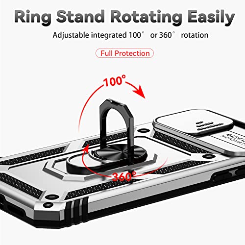 for iPhone 11 Case,with Screen Protectors and Camera Cover,[Military Grade] 16ft.Drop Tested Cover with Magnetic Kickstand Protective Case for iPhone 11 6.1 inch, Silver - color: Silver