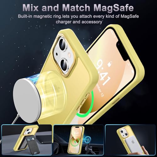 Newfuture Magnetic for iPhone 13/iPhone 14 Case Matte Shockproof, Yellow | Military Drop Protection, Slim Matte Anti-Fingerprint, Compatible with Magsafe, Camera Guard, Translucent Protective Cover - color: Yellow, size: iPhone 13/iPhone 14 6.1inch