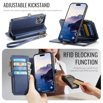 for iPhone 16 Pro Phone Case Wallet Magnetic Detachable, Navy Blue - color: Navy Blue, size: iPhone 16 Pro