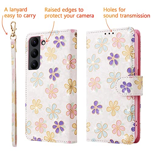 UEEBAI Wallet Case for Samsung Galaxy S23 Plus 5G, PU Leather Phone Case Kickstand RFID Blocking Flip Case Card Slots Wrist Strap Relief Engraved Pattern Magnetic Closure Folio Case - White Daisy - color: White Daisy, size: Samsung Galaxy S23 Plus 5G