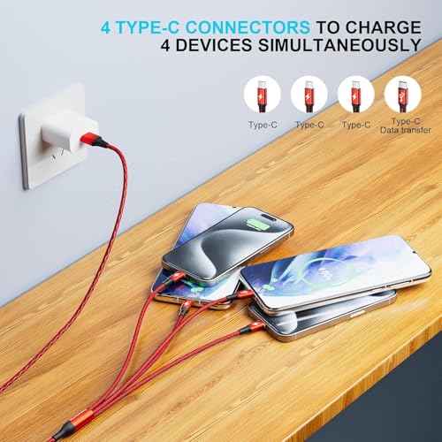 MJXIANG Multi USB C Cable Fast Charging 4 in 1, 4ft USB C Splitter Cable - color: 4FT/2Pack(Red)