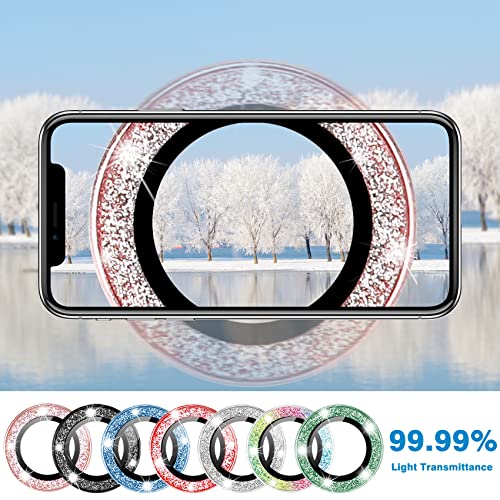 Compatible with iPhone 15 & 15 Plus Camera Lens Protector, Bling Glitter 9H Tempered Glass Camera Cover Anti Scratch Shockproof Screen Protector Individual Metal Lens Ring - 2PCS Glitter Pink - color: Pink Glitter