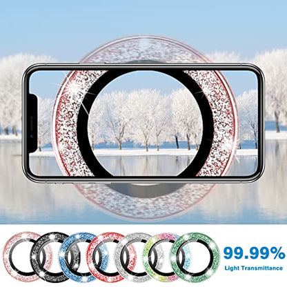 for iPhone 13 Mini & iPhone 13 Camera Lens Protector, Bling Glitter 9H Tempered Glass Camera Cover Anti Scratch Shockproof Screen Protector Individual Ring - 2Pcs Glitter Silver - color: Silver Glitter