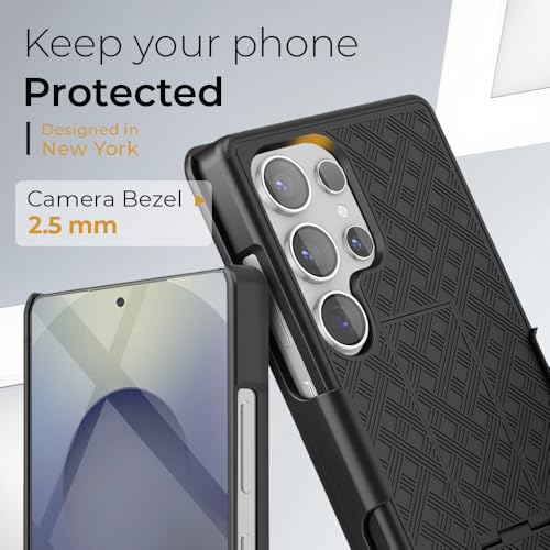 MOTIVE for Samsung Galaxy s25 Ultra Case with Belt Clip, Kickstand | 6.9" | Ranger v1 Series, Black, 360° holster, open-top/bottom port access, grip, slim - size: s25 Ultra