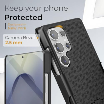 MOTIVE for Samsung Galaxy s25 Ultra Case with Belt Clip, Kickstand | 6.9" | Ranger v1 Series, Black, 360° holster, open-top/bottom port access, grip, slim - size: s25 Ultra