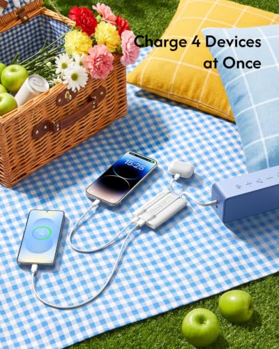 VEGER 10000mAh 0.4lb Fast Charging Portable Charger with Built-in Cables - color: White