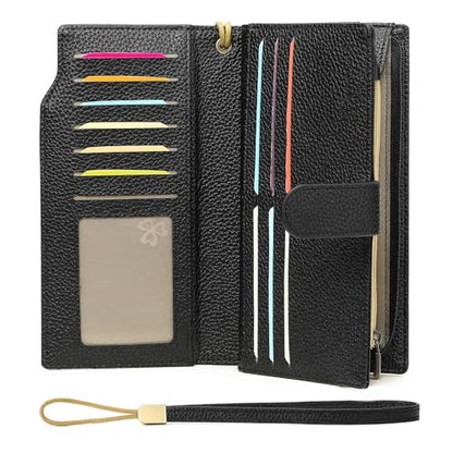 GAEKEAO Womens Wallets Large Capacity Leather Card Holder RFID Blocking Wristlet Clutch Long Travel Ladies Purse - color: Z01-Blue