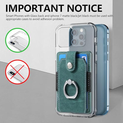 Cell Phone Card Holder with Ring Grip,Adhesive Phone Card Wallet,Green