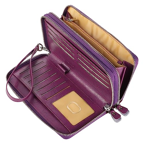 Small Compact Women Wallet RFID Blocking Genuine Leather Bifold Purse with ID Windows - color: 2-waxed Purple, size: One Size