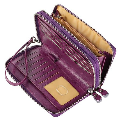 Small Compact Women Wallet RFID Blocking Genuine Leather Bifold Purse with ID Windows - color: 2-waxed Purple, size: One Size