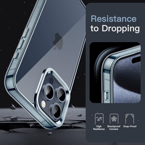 JETech Case for iPhone 15 Pro, Anti-Yellowing, Blue | Shockproof Protection, Scratch Resistant Hard PC Back, Durable Transparent TPU Bumper - color: Blue, size: iPhone 15 Pro
