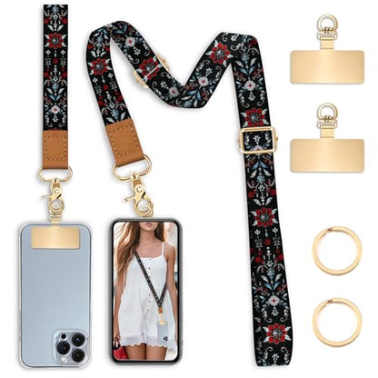 Yonlevres Phone Lanyard Crossbody Strap Wrist Neck Adjustable Women Boho - color: Bohemian Black