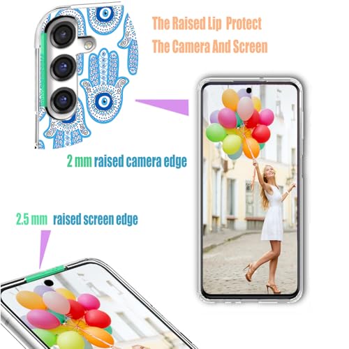 for Samsung Galaxy S24 FE Case for Girl Women, Full Protective Shockproof Slim Soft TPU Clear Phone Cover Cases for Galaxy S24 FE,Cool Magic Blue Golden White Turkey Evil Eye Hamsa Eye - color: Blue Golden White Evil Eye Hamsa Eye