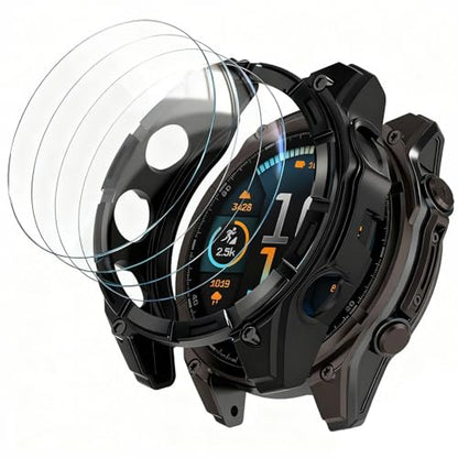 [1+4 Pack] Case with Tempered Glass Screen Protector Compatible with Garmin Fenix 8 Pro AMOLED 51MM (Not for Fenix 8 51mm AMOLED/Solar), Bumper Full Coverage Protective Soft Cases Face Cover for Fenix 8 Pro AMOLED 51MM - size: for Fenix 8 Pro AMOLED 51MM
