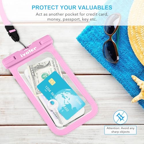 ivoler 2-Pack Waterproof Fanny Pack & Phone Pouch, Dry Bag for Passport, Phone & Wallet, Floating Waterproof Phone Case for Beach, Swimming, Kayaking, Boating, Cruise Essentials & Travel Light Pink - color: Light Pink