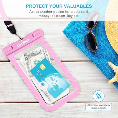 ivoler 2-Pack Waterproof Fanny Pack & Phone Pouch, Dry Bag for Passport, Phone & Wallet, Floating Waterproof Phone Case for Beach, Swimming, Kayaking, Boating, Cruise Essentials & Travel Light Pink - color: Light Pink