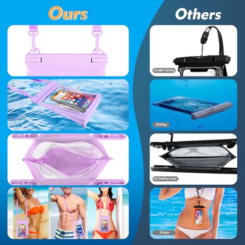 PEDVSTY Large Floating Waterproof Phone Pouch with Sealing Strip, Purple | Expandable Space, Double Seals, IPX8 Cell Phone Dry Bag, Touch Screen, Fit All Phones, Kayak Pool Beach Cruise Essentials - color: Purple, size: Large (Up to 8.5")