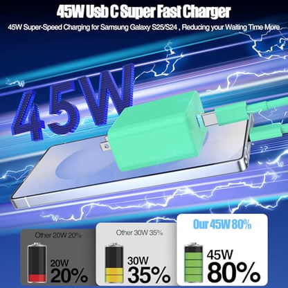 45W USB C Fast Charger for iPhone 17/ Air/16/15 Pro Max - color: Green, size: 2Pack-10FT-iPhone15-17