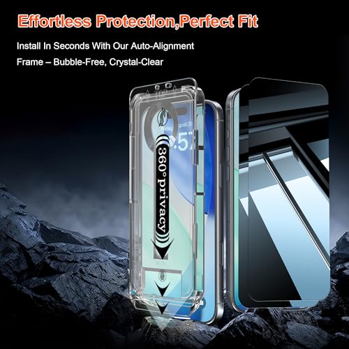 OneFish 360 Privacy Screen Protector Compatible with iPhone 17 Pro Max | 2 Pack ， 4 Way Anti-Spy Tempered Glass, 9H Hardness, 3D Curved Edges, Case-Friendly & Easy Installation - size: iPhone 17 Pro Max