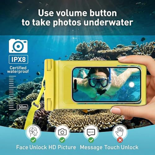 Waterproof Phone Pouch for iPhone 17 16 15 Pro Max IPX8 Yellow-8.3 | Card Pocket, Lightweight, Large Cellphone Dry Bag, IPX8 Rated, Beach Essential, Cruise Ship, 1 Pack, 8.3 inch - color: A1-Yellow- 1 pack
