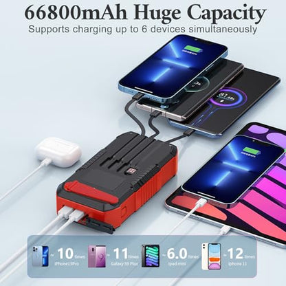 Solar Power Bank 66800mAh Built in Hand Crank for Camping and Hiking - color: red