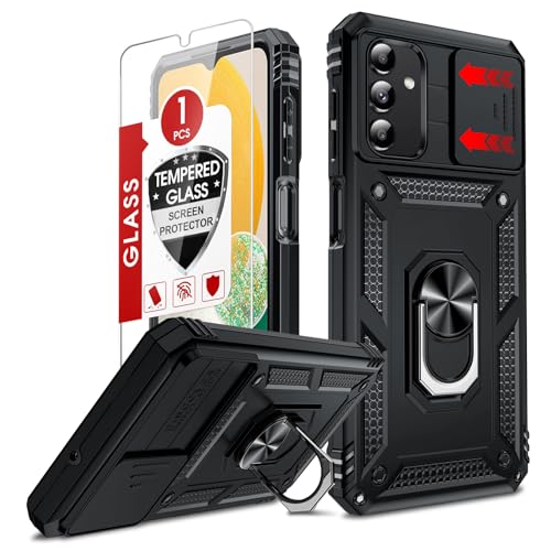LeYi for Samsung Galaxy A13-5G Phone Case: with Slide Camera Cover | Heavy Duty Military Grade Shockproof Android Mobile Hard Cover Magnetic Ring Stand Samsung A 13 Unlocked, Black - color: TC Black, size: A13 5G 6.5inch