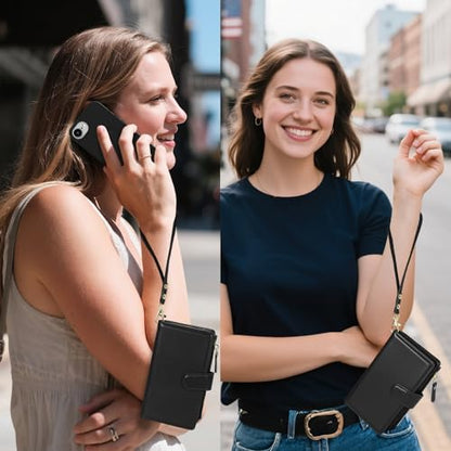 Magnetic Case for iPhone 16E Wallet Compatible with Magsafe RFID Blocking Card Holder Detachable Phone Cover Kickstand Snap Strap Zipper Pocket PU Leather (Black) - color: Black, size: iPhone 16e