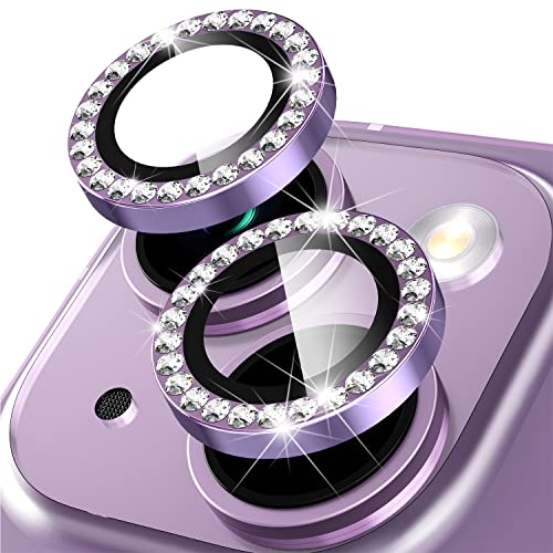 Suoman for iPhone 14 6.1 inch / 14 Plus 6.7 inch Camera Lens Protector, 9H Tempered Glass Film, [Does not Affect Night Shots] Metal Frosted Diamonds Independent Protective Cover- Diamond Purple - color: Diamond Purple