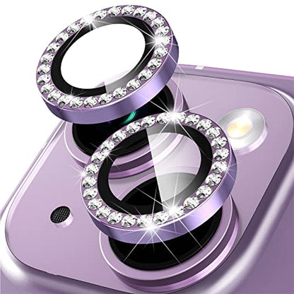 Suoman for iPhone 14 6.1 inch / 14 Plus 6.7 inch Camera Lens Protector, 9H Tempered Glass Film, [Does not Affect Night Shots] Metal Frosted Diamonds Independent Protective Cover- Diamond Purple - color: Diamond Purple