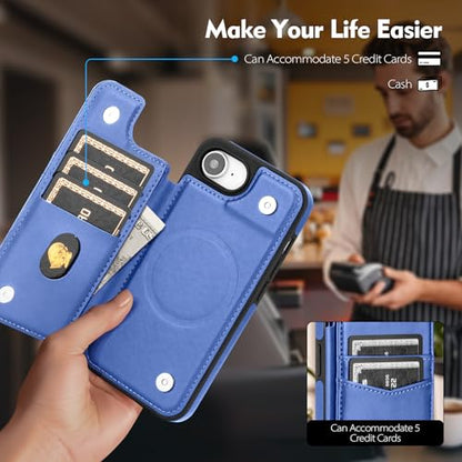 SkyEagle Compatible with MagSafe iPhone 17e / 16e Case Wallet,Purple Blue | Magnetic Clasp,RFID Blocking,PU Leather,Flip Folio Shockproof Phone Cover,with Credit Card Slots & Kickstand for Men & Women - color: Purple Blue