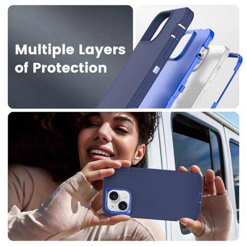 Compatible with iPhone 15 for Men, Dual Layer Shockproof Full Body Cover Military Grade Drop Protection Heavy Duty Phone Case for Apple Phone 15/14/13 6.1 inch (Navy/Blue) - color: Navy/Blue