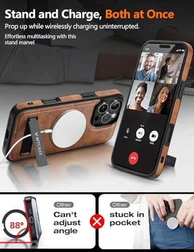 WTCASE Magnetic for iPhone 16 Pro Max Leather Case,Built-in Invisible Stand [Compatible with Magsafe] Protective Slim Kickstand Phone Cover Compatible with iPhone 16 Pro Max (2024) 6.9" (Brown) - color: Brown, size: iPhone 16 Pro Max-6.9"
