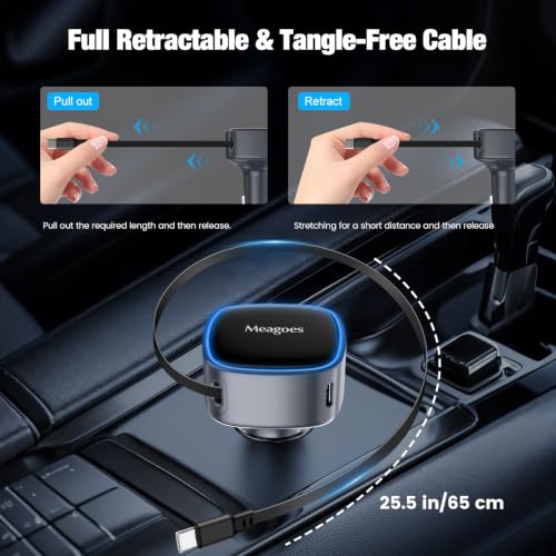 90W Retractable Car Charger USB C Super Fast for iPhone 18 Pro Max/Duo/17