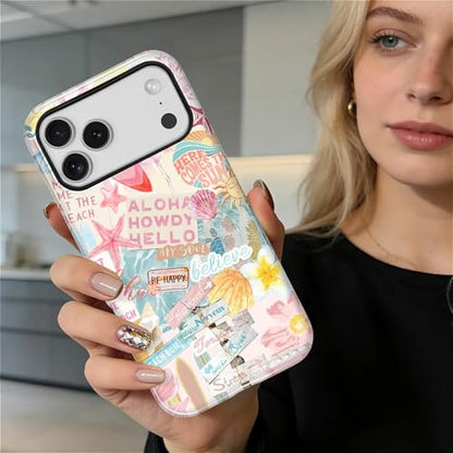 Case Compatible with iPhone 17 Pro Max, Cute Dual Layer Hybrid Phone Cover, Military Grade Drop Protection, Aesthetic Shockproof Phone Case for Women Girls, Pastel Pink Summer Collage - color: Pastel Pink Summer Collage, size: Iphone 17 Pro Max