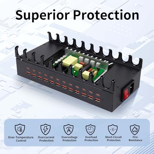 24 Ports 300W Charging Station for Multiple Devices with 10 Cables