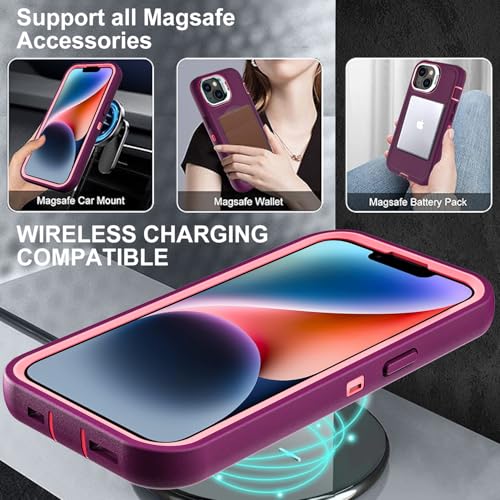 YKHJKLEC for iPhone 13/14 Case, Military Grade 3 in 1 Heavy Duty Shockproof/Drop Proof/Dust Proof with Kickstand Case, with 2 x Tempered Glass Screen Protector (ZJ-Purple/Pink) - color: ZJ-Purple/Pink