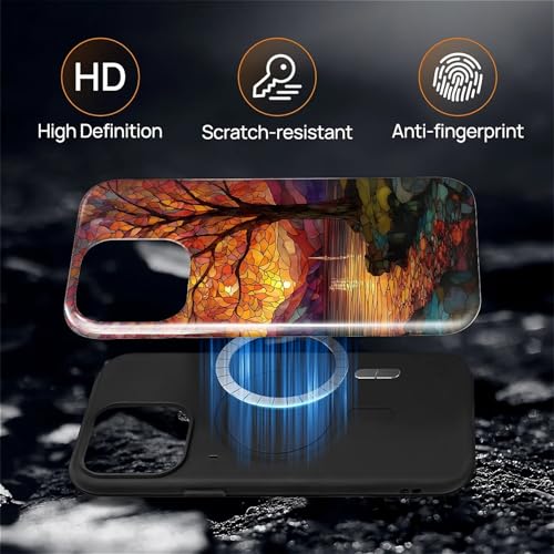 Magnetic Phone Case for iPhone 15 Pro Max,Compatible with MagSafe,Durable 2 Layers Full Covered Shockproof Protective Cover-Stained Glass Sunrise Fall Leaves - color: Stained Glass Sunrise Fall Leaves, size: iPhone 15 Pro Max
