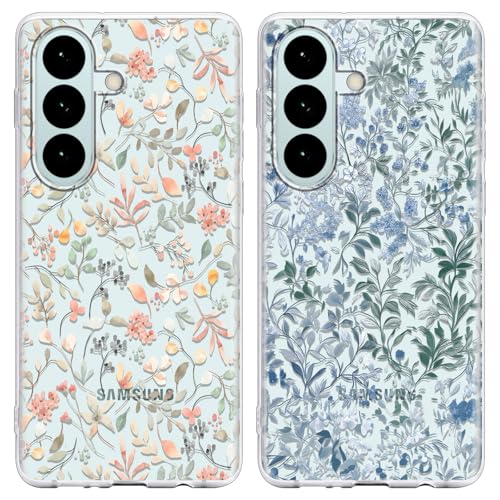 2 Pack Summer Case for Samsung Galaxy S26 Clear, Cute Flower Sage Aesthetic Pattern Design Floral Phone Cover Transparent, Soft TPU Shockproof Protective Shell for Samsung S26 6,3" - color: Flower Sage, size: Samsung Galaxy S26