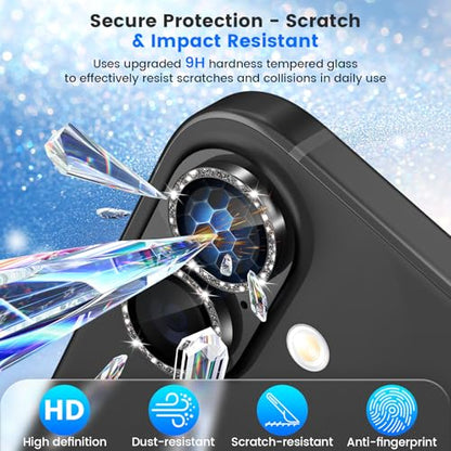 imluckies Glitter Camera Lens Protector for iPhone 17 6.3", [AR+AF] HD Clear Tempered Glass Lens Cover, 9H Scratch Resistant Individual Metal Shiny Ring, Case Friendly & Easy Install, Bling Black - color: Bling Black