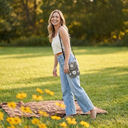 Small Crossbody Bags for Women, Cell Phone Shoulder Bag Boho Wallet Purse - color: Silver Gypsy