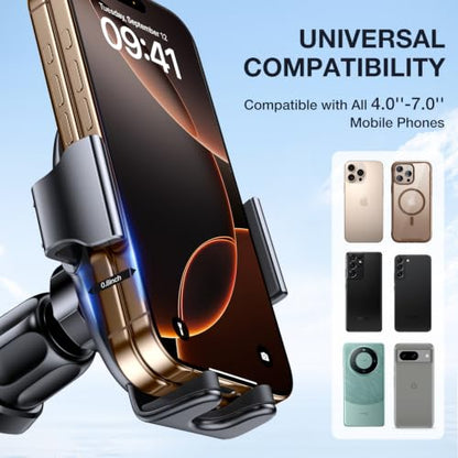 miracase Upgraded Wider Clamp Phone Holders for Your Car, Metal Hook Air Vent Car Mount [Thick Cases Friendly] Automobile Hands Free Compatible with iPhone 17/16/15/14/13 Series All Smartphone - style: Black Air Vent-Mirrored